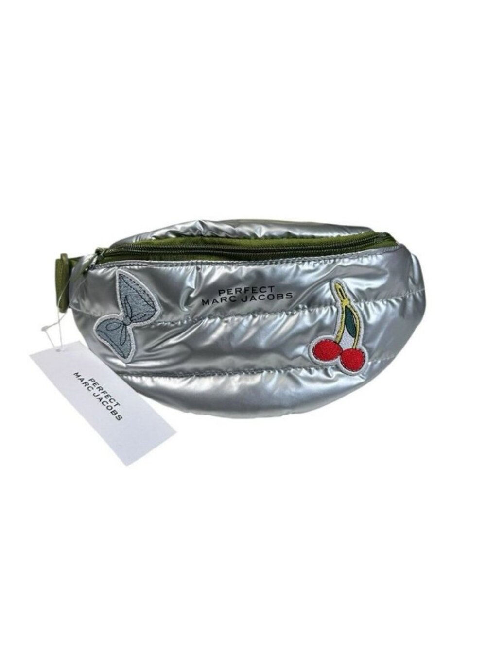 Marc Jacobs Perfect Metallic Silver Belt Puffer Bag Green Fanny Pack Futuristic